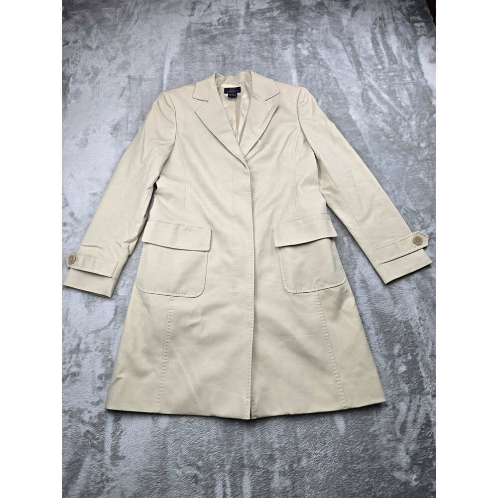 Brooks Brothers 346 Womens Trench Coat Jacket Size 2 Cream Beige Cotton Stretch